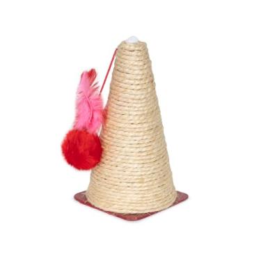 Imagem de Arranhador para Gato Cone Sisal Bola Pelúcia Penas Chocalho