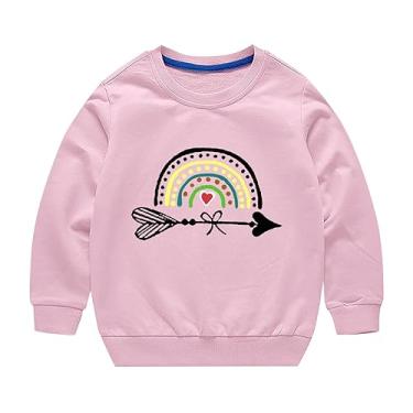 Imagem de Suéter infantil meninos meninas outono/inverno estampa arco-íris manga longa gola redonda suéter sem chapéu festa (rosa, 7-8 anos)