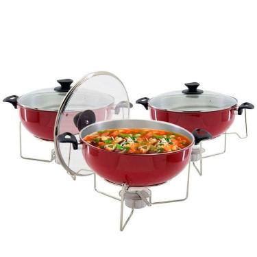 Imagem de Kit 3 Rechaud Vermelho A álcool Com Tampa De Vidro 6,5l