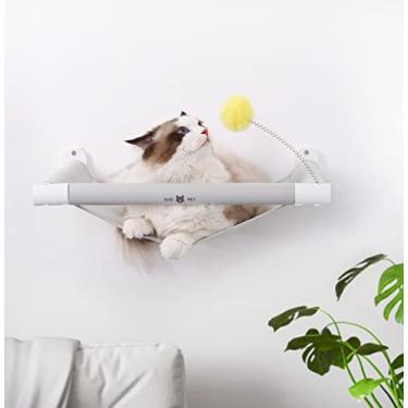 Imagem de SVD.PET Rede para gatos montada na parede com brinquedo, capa acolchoada macia e confortável, prateleira de móveis para gatos de design moderno, suporta até 18 kg (Comfy Plus, branco)