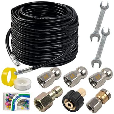 Imagem de Hourleey Kit Jetter de esgoto para lavadora de pressão 3,8 m, mangueira de limpeza de dreno 1/4 polegada NPT, orifício 4.0 botão nariz e chave de bocal giratório de esgoto jateador fita perolada, 4000 PSI