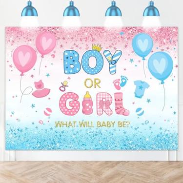 Imagem de Avezano 2,1 x 1,5 m Pano de fundo revelador de gênero para menino ou menina, o que será o bebê, fundo fotográfico, brilhante, azul, rosa, revelação de gênero, suprimentos de decoração de festa