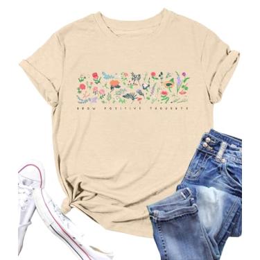 Imagem de Camisetas femininas de flores silvestres com estampa floral botânica, blusa de manga curta, blusa casual Faith Tees Tops, Creme, P