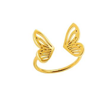 Imagem de Loqimu Anéis de borboleta vazados fofos empilháveis anéis de dedo midi ajustáveis de aço inoxidável dourado para mulheres adolescentes e meninas, Aço inoxidável, Sem pedra preciosa