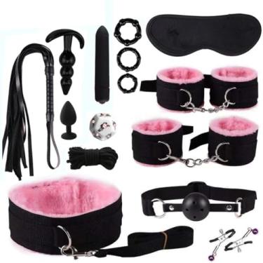 Imagem de Kit 15 Peças Casais Sexuais, Acessórios Eróticos, Brinquedos Sensuais Adultos, Algemas para Sessão, Plug Anal, Jogo Sexual (Rosa)