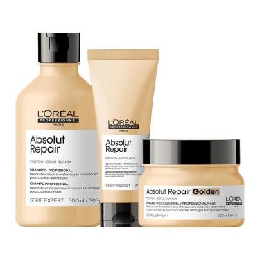 Imagem de Kit L'oréal Pro Serie Expert Absolut Repair Gold Quinoa - Shampoo E Condicionador E Máscara Golden