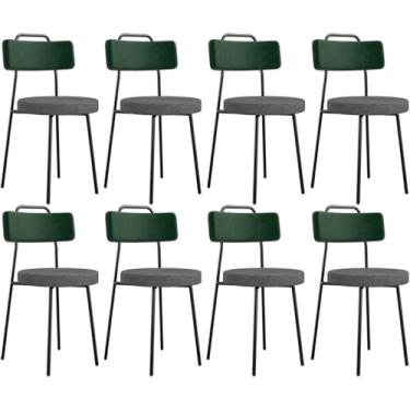 Imagem de Kit 08 Cadeiras Estofada Sala De Jantar Barcelona L02 Facto Verde Musgo Linho Cinza Escuro - Lyam
