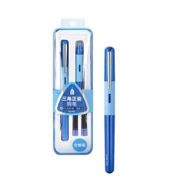 Imagem de No Bitch Ink Conjunto de canetas-tinteiro ponta EF ponta triangular cápsula intercambiável em caixa-761s alavanca azul escuro - azul apagável