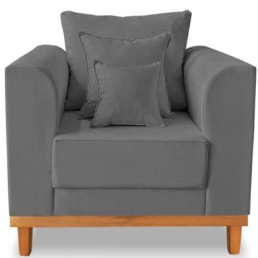 Imagem de Poltrona Sala de Estar Beny Suede Grafite Com Almofadas Decorativas - Madeira Prima Deccor