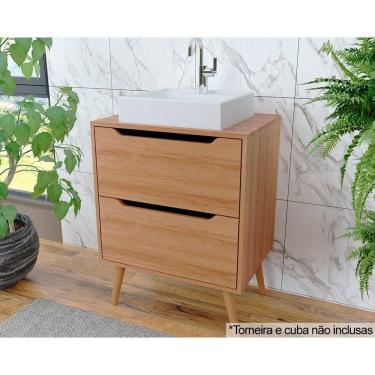 Imagem de Gabinete de Banheiro c/ Pés BN3639 s/ Cuba 2 Gavetas 60cm Amêndoa - Tecno Mobili