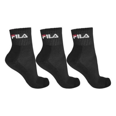 Imagem de Kit c/ 3 Meias Unissex Fila Tripack Cano Médio Preto, Preto, M