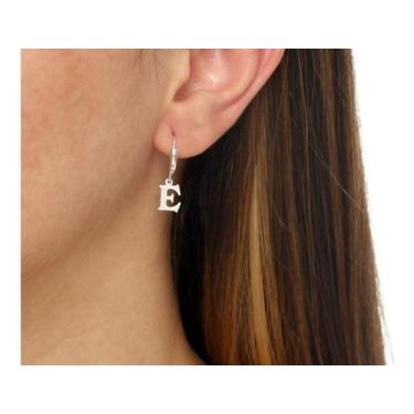 Imagem de Brinco Masculino Argola Com Pingente Letra E Prata Mas83 - Mga-Br