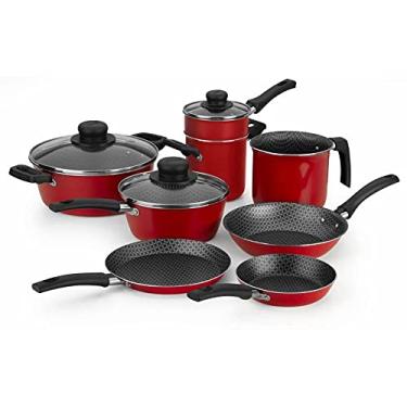 Imagem de Conjunto de panela 7 Peças em Aluminio antiaderente com Cuscuzeira Linha Essencial Vermelho Multiflon