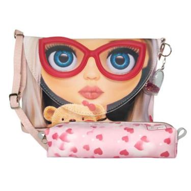 Imagem de Kit Infantil Bolsa e Estojo Menina Com Óculos Vermelho, Magicc Bolsas