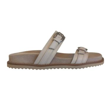 Imagem de Sandália Birken Feminina Flat em Couro Off White Duas Fivelas