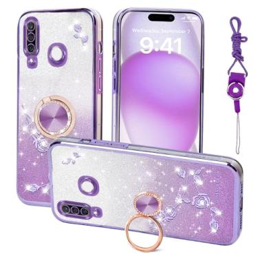 Imagem de Nouxwerx Capa para celular Huawei P30 Lite, capa para Nova 4E fofa TPU macia fina rosa para meninas e mulheres com alça de suporte de anel capa de cordão para P30 Lite (Roxo)