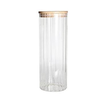 Imagem de Pote Hermético de Vidro Borossilicato Canelado com Tampa de Bambu 1,5L