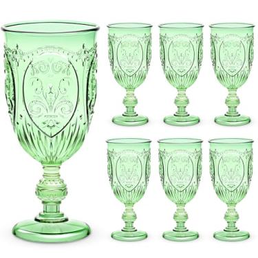 Imagem de Wiwiqing 6 peças de taças de vinho vintage coloridas taças de vinho de plástico retrô em relevo taças de água para bar de vinhos, suco, chá de bebê, recepção de casamento, festa de grande evento