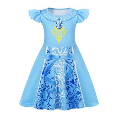 Imagem de Sukyfecde Vestidos de princesa para meninas, fantasia de Halloween, vestido de festa de aniversário, cosplay, roupas para dramatização, Cinderela azul nº 1, 7-8 Anos