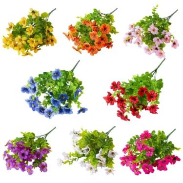 Imagem de Lazamit Flores artificiais para decoração ao ar livre, 12 pacotes de flores falsas, margaridas mistas de seda sintética, resistente ao sol UV realista, para decoração de varanda, pátio, casa, janela,