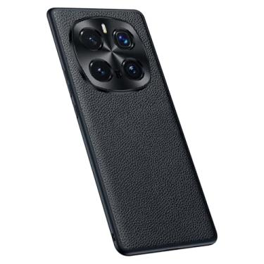 Imagem de HAO RIYLN Capa de couro genuíno para Honor Magic 7 Pro/7, capa de telefone de proteção de lente de metal fina à prova de choque luxuosa capa de couro bovino negócios, preta, 7