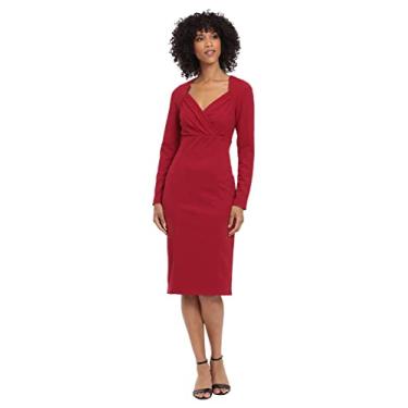 Imagem de Maggy London Vestido feminino plus size manga comprida corpete excedente ocasião festa evento convidado de casamento, Sálvia escarlate, 50