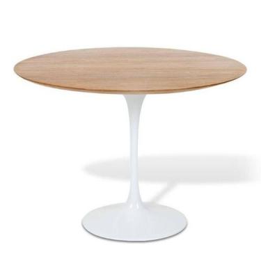Imagem de Mesa de Jantar Saarinen Redonda 107 cm Madeira Base Branca - Eero Saar