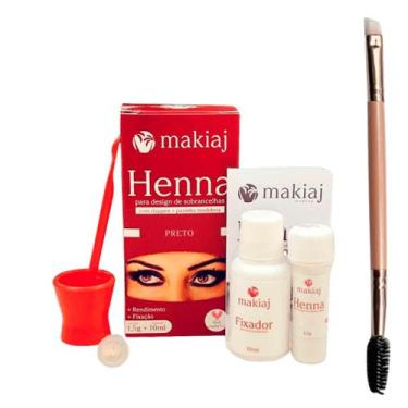 Imagem de Kit Henna Makiaj Escolha Cor Sobrancelha Profissional Com Pincel Duplo