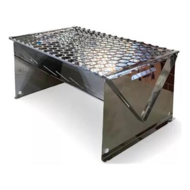 Imagem de Churrasqueira Portátil Dobrável Inox Carvão Camping 1259a - Alfa Supor