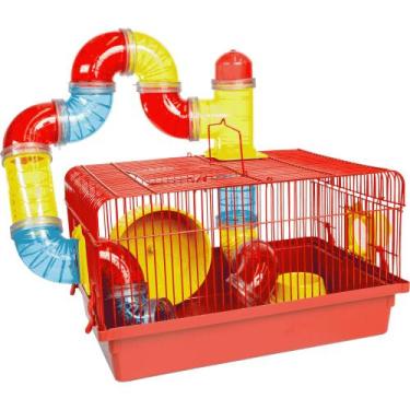 Imagem de Gaiola Hamster Tubo Luxo - Vermelha - A22cm x C38cm x L26cm Ref.650 - 