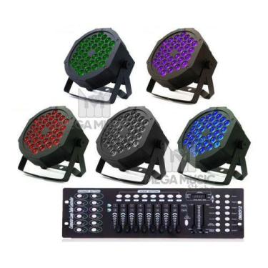 Imagem de 5 Canhão Refletor Led Par 64 Rgb Triled 36 Leds 3w + Mesa DMX 512 - ME