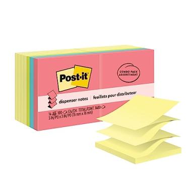 Imagem de Post-it Notas Pop-up 7,6 x 7,6 cm, 14 blocos, notas adesivas favoritas número 1 dos EUA, cores sortidas, remoção limpa, reciclável (R330-14YWM)