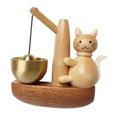 Imagem de Kuntesetty Sino de porta de madeira brincalhão, carrilhão de porta de gato, lojistas, sino de vento para loja de entrada, Cáqui