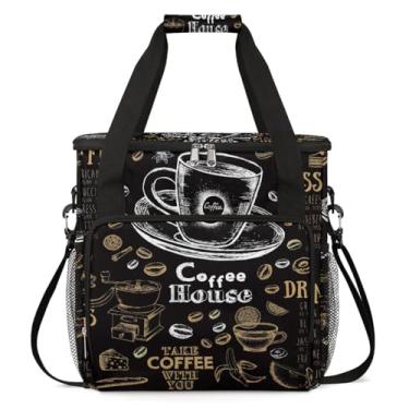 Imagem de Xícaras de café em grãos, pão, cafeteira, bolsa de transporte de viagem, bolsa de armazenamento compatível com Keurig K-Mini ou K-Mini Plus, caixa portátil para cafeteira com bolsos para cápsulas