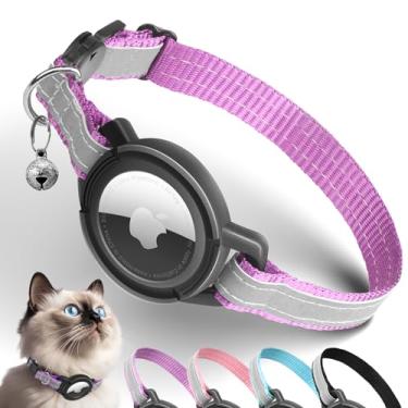 Imagem de Coleira Airtag para gatos Breakaway, coleiras refletivas Odokele com suporte para Apple Air Tag para gatinhos, coleiras ajustáveis com fivela de liberação rápida de segurança para gatinhos e filhotes