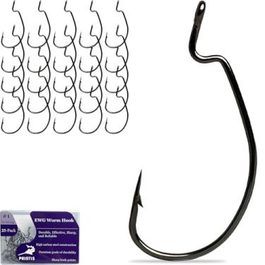 Imagem de Pristis Pacote com 25 ganchos de minhoca EWG, anzóis de pesca em linha com bico de aço de alto carbono para água salgada e doce, conjunto de ganchos de pesca a granel, minhoca, anzóis de peixe farpado