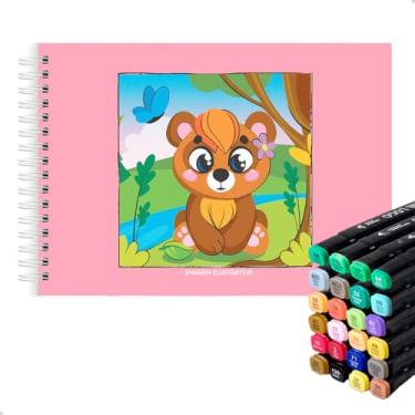 Imagem de Livro De Desenhos Divertidos Colorir + Conjunto 24 Canetinhas (Rosa)