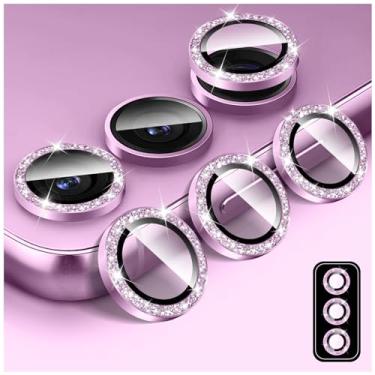 Imagem de Zeponny Protetor de lente de câmera Bling para Samsung Galaxy S24/S23/S23+/S23 FE, protetor de tela de vidro temperado 9H, alinhamento automático de glitter, anéis de metal individuais, adesivos de