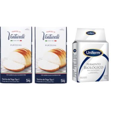 Imagem de Kit 2 PCT Farinha de Trigo Famiglia Venturelli Puríssima 5kg + Fermento Seco Massa Salgada 500g
