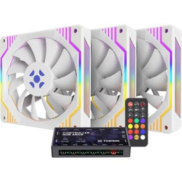 Imagem de Kit Cooler FAN ARGB Fortrek FROSTY Branco com CONTROLADORA/CONTROLE