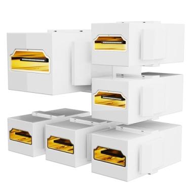 Imagem de PANPEO Pacote com 6 HDMI Keystone, conector HDMI Keystone 4K fêmea para adaptador fêmea compatível com todos os 3D, 4K - banhado a ouro (pacote com 6 - branco)