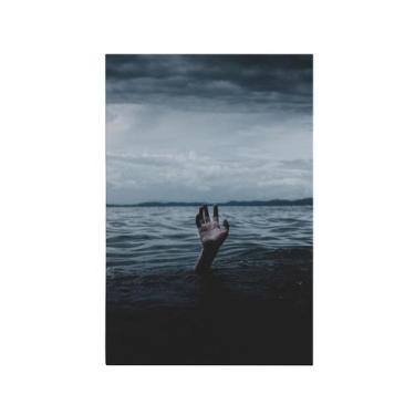 Imagem de Quadro Decorativo Canvas Mão Mar Sombrio Escuro Sala 75x50cm - DELIQUA