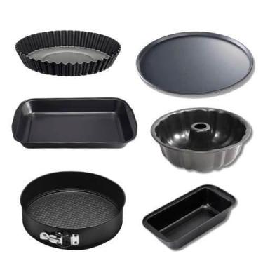 Imagem de Conjunto 6 Formas Pão Bolos Tortas Assadeira Pizza Fundo Removível Antiaderente(kit 6 formas)