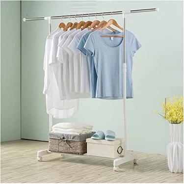 Imagem de Suporte para roupas com rodas, suporte de roupas com sapateira, aplique no quarto, sala de estar, suporte fácil de montar, varão para decoração de quarto, branco