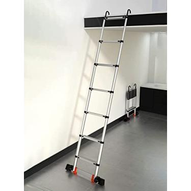 Imagem de Alumitelesladder 5M 6.2M 7M 8M, Escada de extensão dobrável com ganchos e estabilizador para manutenção de loft, telhado, jardinagem e edifício, carga 150 kg/5,8 m