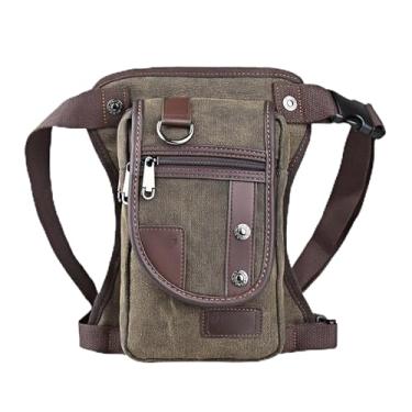 Imagem de Bolsa de perna de lona, bolsa de coxa de motocicleta com vários bolsos, 15 x 7 x 26,6 cm, Café, 6 Inches X 2.8 Inches X 10.5 Inches, Pochete de lona