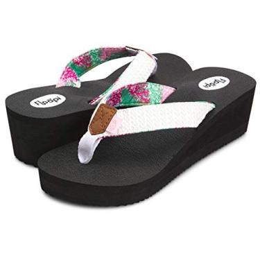 Imagem de Floopi Sandálias de salto alto para mulheres, tapete de ioga confortável para suporte, plataformas de dedo para o verão, Branco/Coral, 40
