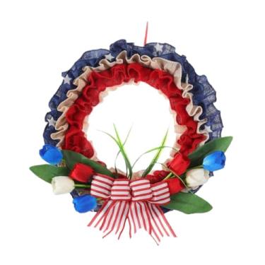 Imagem de Fancyes American Flag Floral Wreath Wreath Patriótico Decoração Independência Dia da Independência para Celebração de Celebração de em Interior e