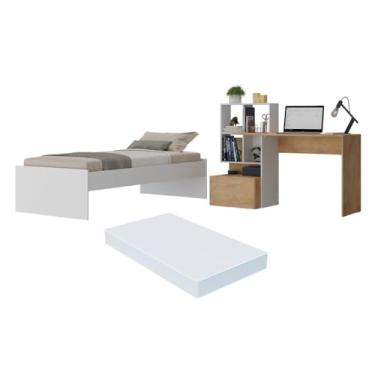 Imagem de Conjunto Quarto Cama Solteiro com Colchão/escrivaninha Multimóveis Mp4226 Branco/rustic