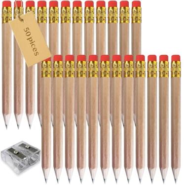 Imagem de Adhere 50 lápis de golfe com borracha, hexágono, meio-lápis de madeira, grafite 2B para pontuação de eventos de golfe, sala de aula, casamento, banco, bolso | Apontador de lápis grátis (z-Nature